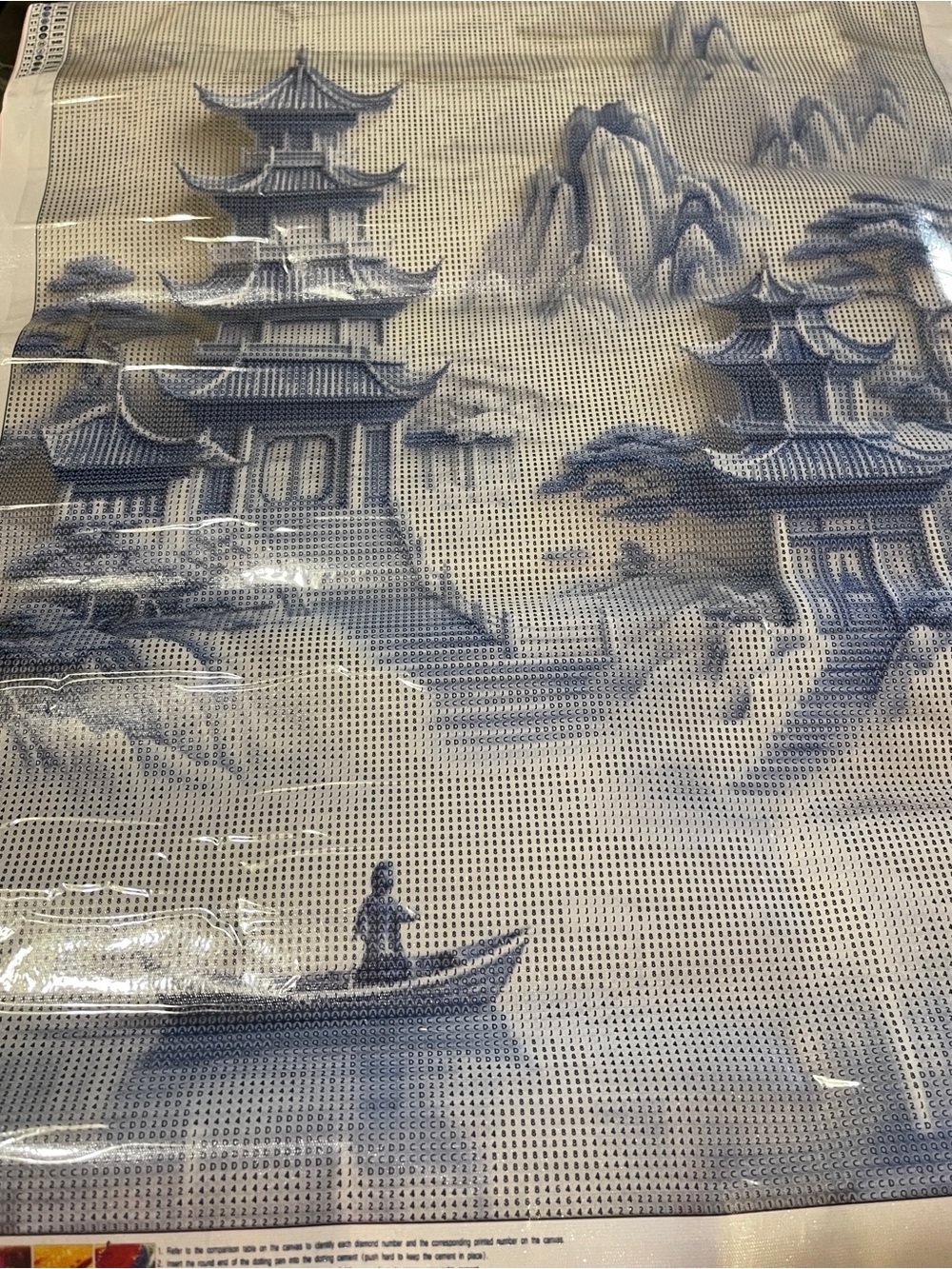 Blue and white pagoda diamond art kit 50x70cm